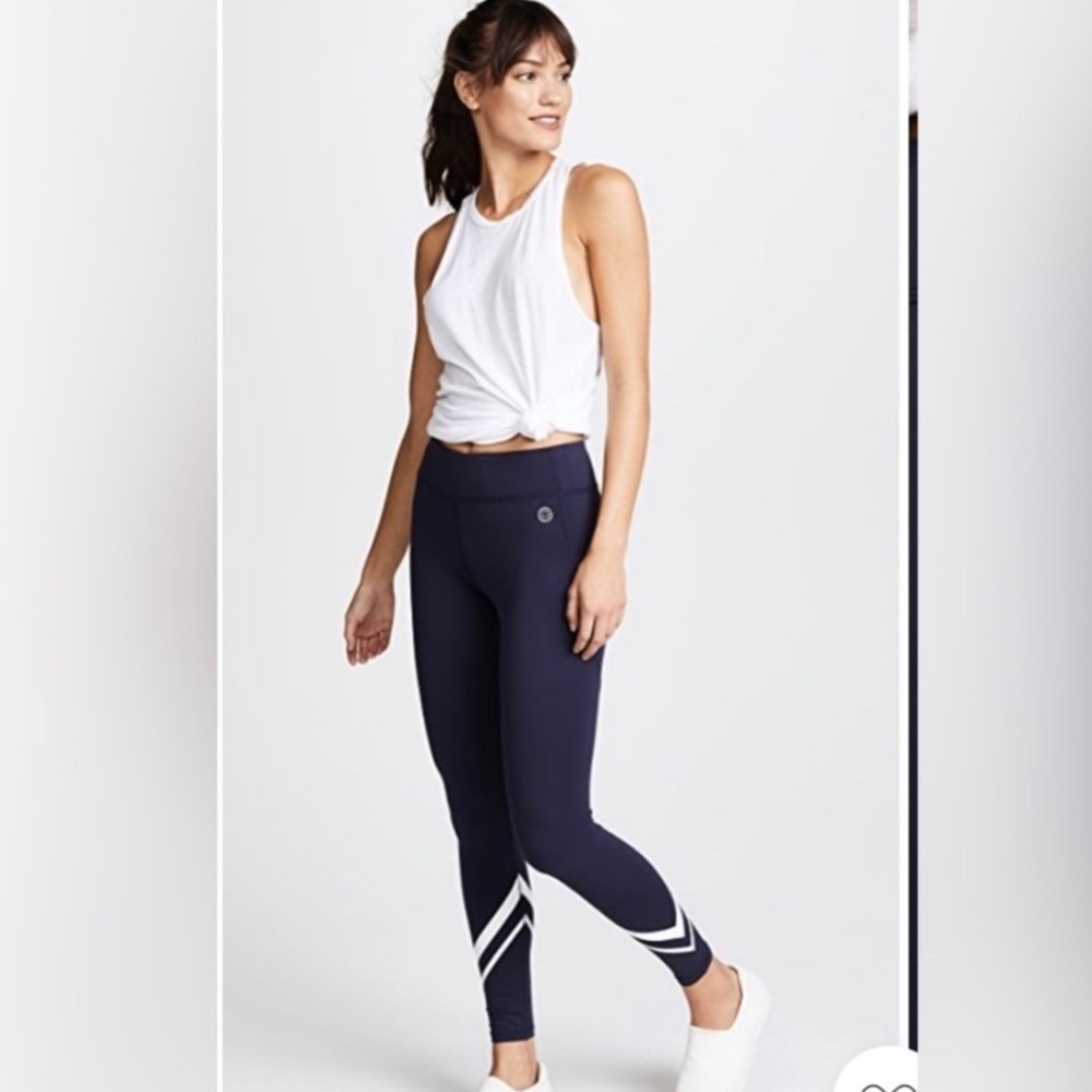Tory Sport Navy Blue White Chevron‎ High Rise Full Length Leggings Womens Large